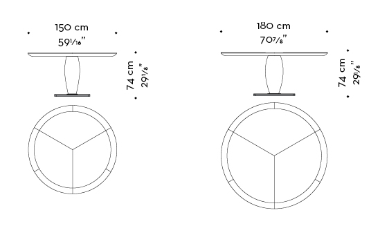 Dimensioni di Bassano circolare, tavolo da pranzo imponente in legno disponibile con top intarsiato, del catalogo di Promemoria | Promemoria