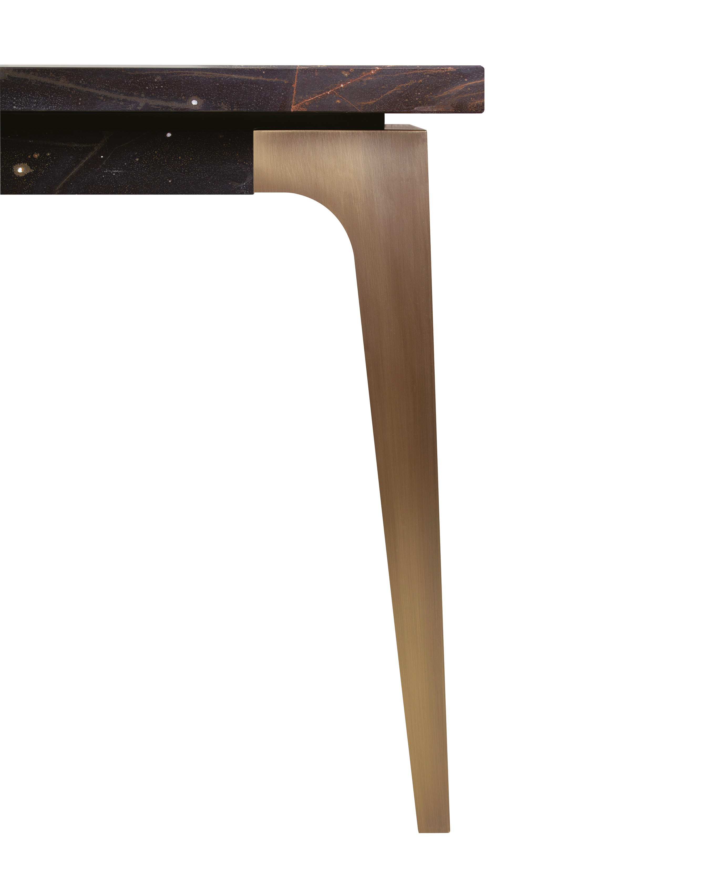 Bronze leg detail of Cadogan, a bronze dining table with available in different finishes, from Promemoria's The London Collection | Promemoria