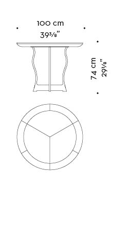 Dimensioni di Erasmo, tavolo da pranzo circolare in bronzo con top in legno o pelle, del catalogo di Promemoria | Promemoria