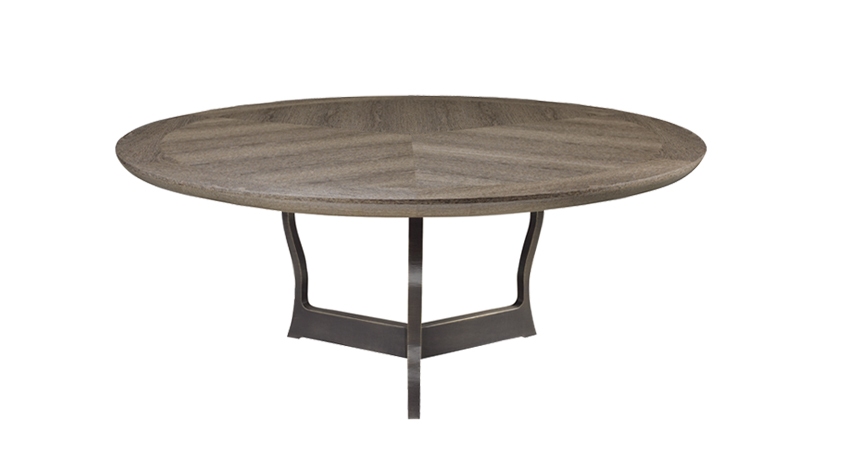 Erasmo è un tavolo da pranzo in bronzo con top in legno o pelle, del catalogo di Promemoria | Promemoria