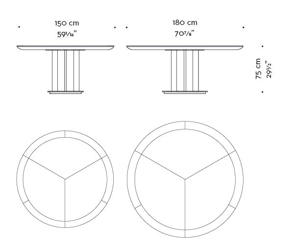 Dimensions of Orazio, a wooden and bronze dining table, from Promemoria's Amaranthine Tales collection | Promemoria