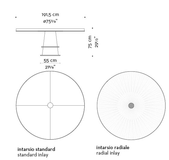 Dimensioni di Tornasole medio e grande, tavolo da pranzo disponibile in diverse dimensioni che può essere in legno, marmo o onice con decorazioni e dettagli in bronzo, del catalogo di Promemoria | Promemoria