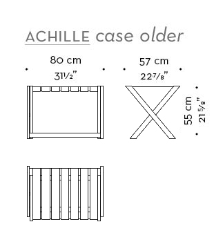 Dimensions of Achille case holder, a folding wooden small table with a tray from Promemoria's catalogue | Promemoria