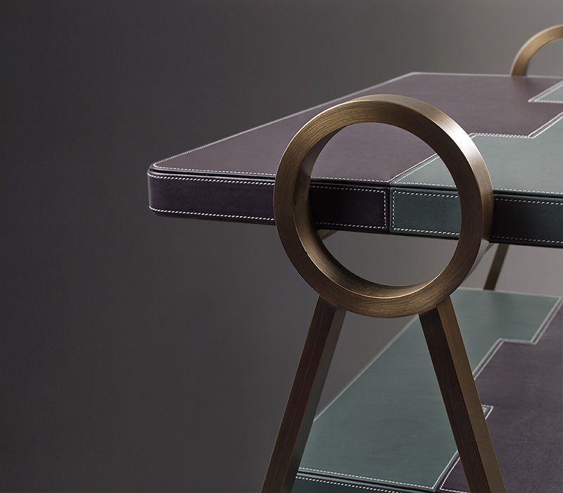 Bronze detail of Atlantique, a bronze small table with leather top, from Promemoria's Capsule Collection by Olivier Gagnère | Promemoria