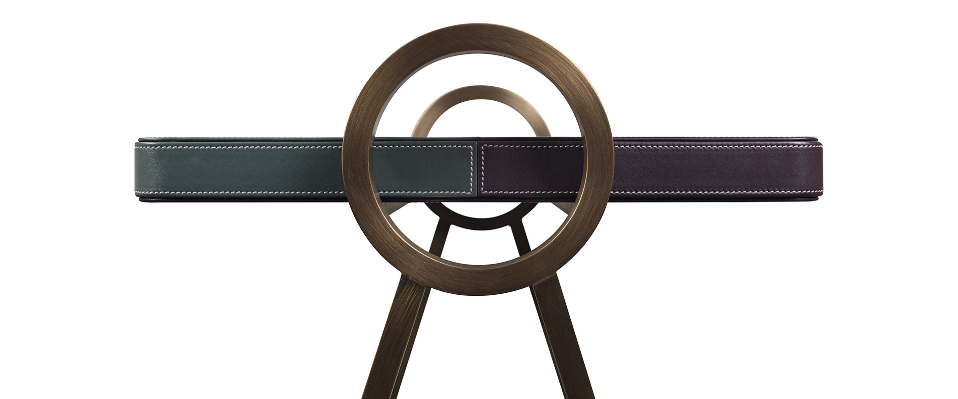 Atlantique is a bronze small table with leather top, from Promemoria's Capsule Collection by Olivier Gagnère | Promemoria