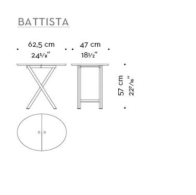 Dimensioni di Battista, tavolino di servizio pieghevole in legno che può essere ricoperto in pelle, del catalogo di Promemoria | Promemoria