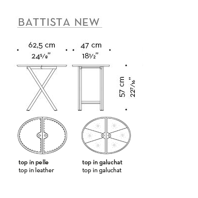 Dimensioni di Battista, tavolino di servizio pieghevole in legno che può essere ricoperto in pelle, del catalogo di Promemoria | Promemoria