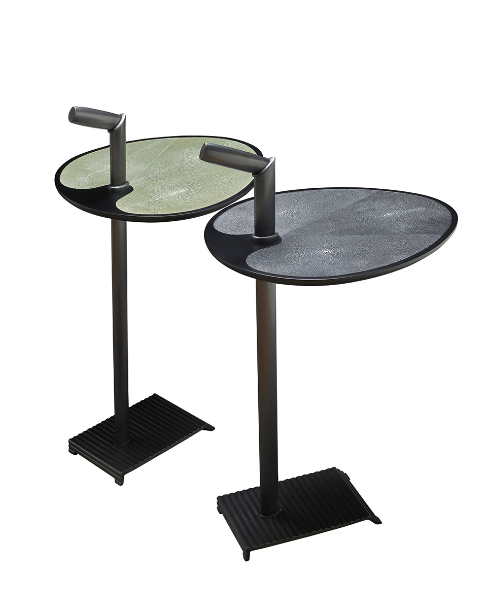 Bip Bip is a bronze small table with bronze, leather or galuchat top, from Promemoria's catalogue | Promemoria