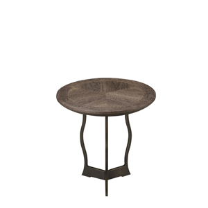 „Erasmo“ ist ein runder Beistelltisch aus Bronze mit einer Platte aus Holz oder Leder, aus dem Katalog von Promemoria | Promemoria