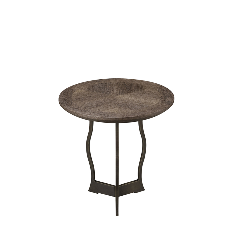 Erasmo圆形青铜小桌配有木质或皮革桌面，请参见Promemoria产品目录 | Promemoria