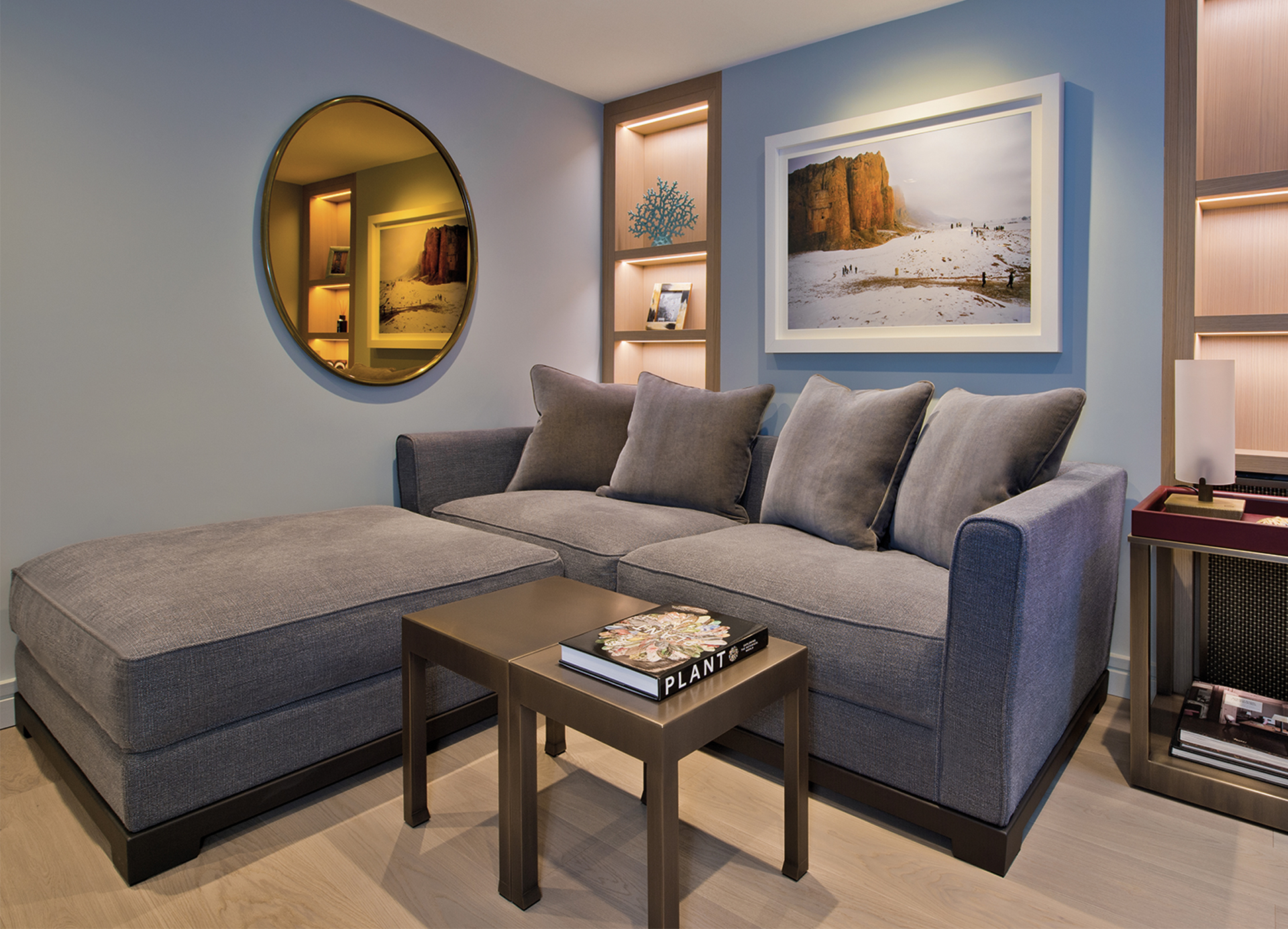 Gong is a bronze small table with glass top, from Promemoria's catalogue | Promemoria