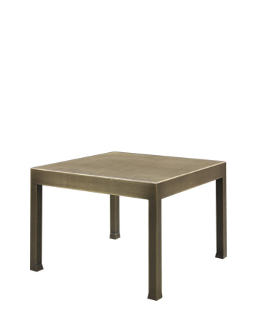 Gong is a bronze small table with glass top, from Promemoria's catalogue | Promemoria