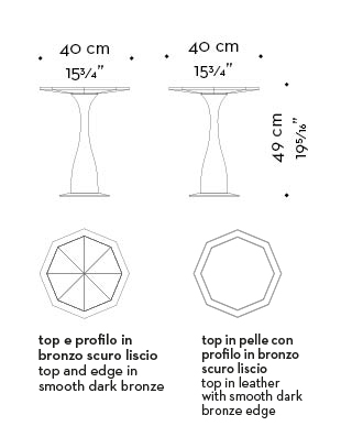 Dimensions of Ikò, a wooden and bronze small table shaped like a flower, from Promemoria's catalogue | Promemoria
