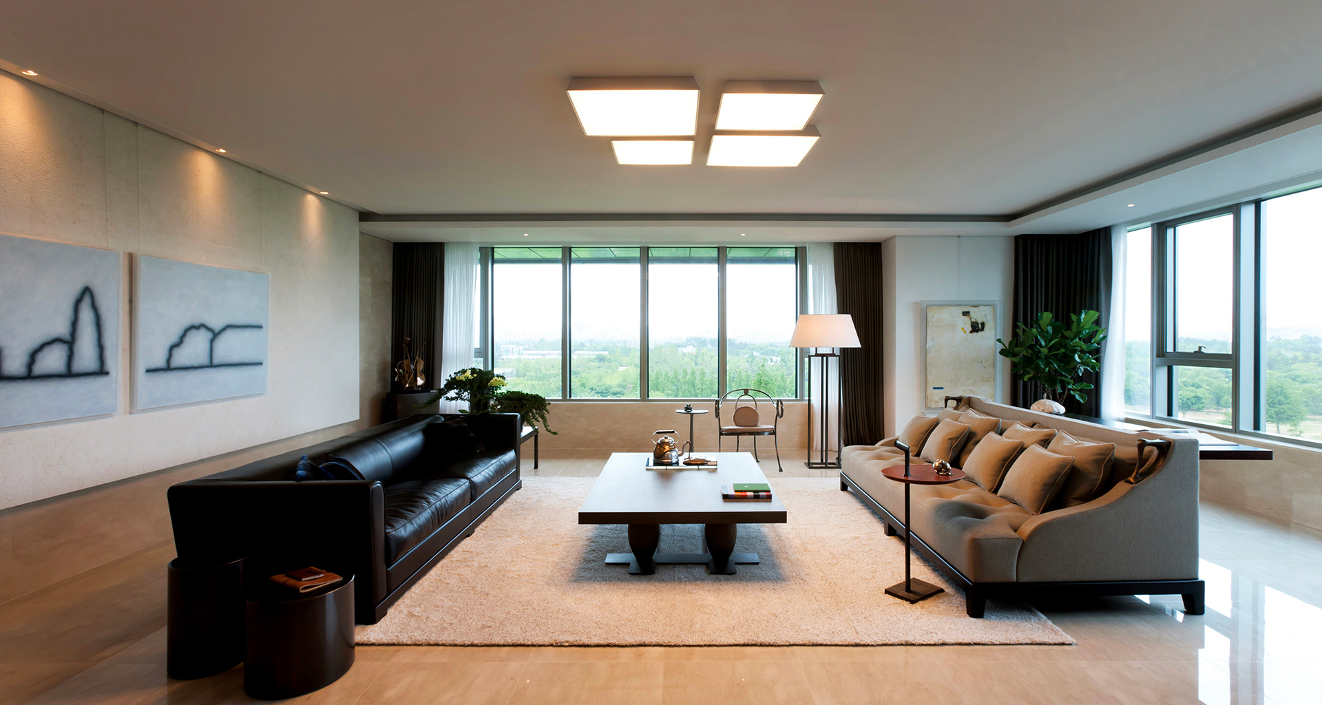 Living room of a private residence in Korea furnished with Promemoria | Promemoria