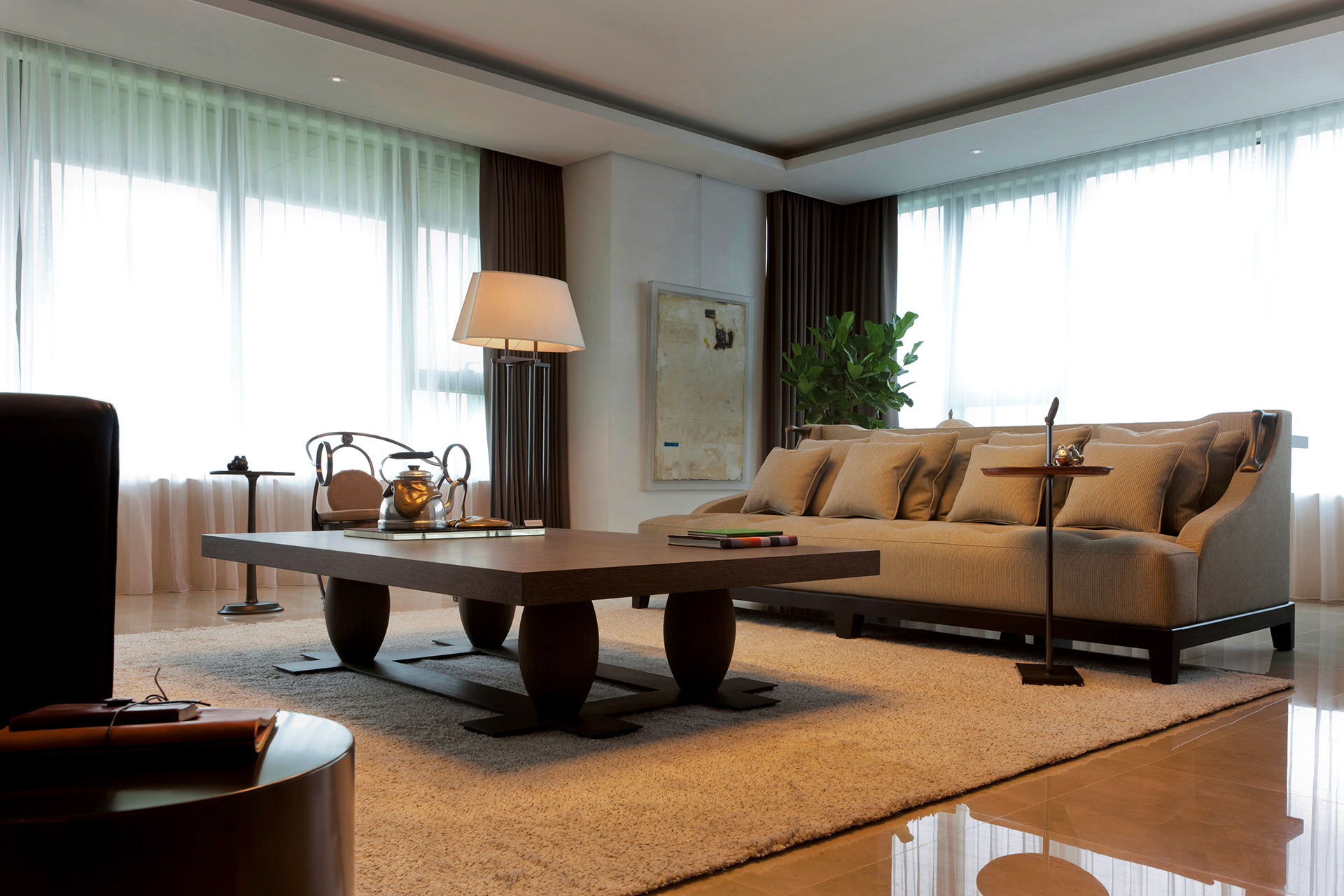 Living room of a private residence in Korea furnished with Promemoria | Promemoria