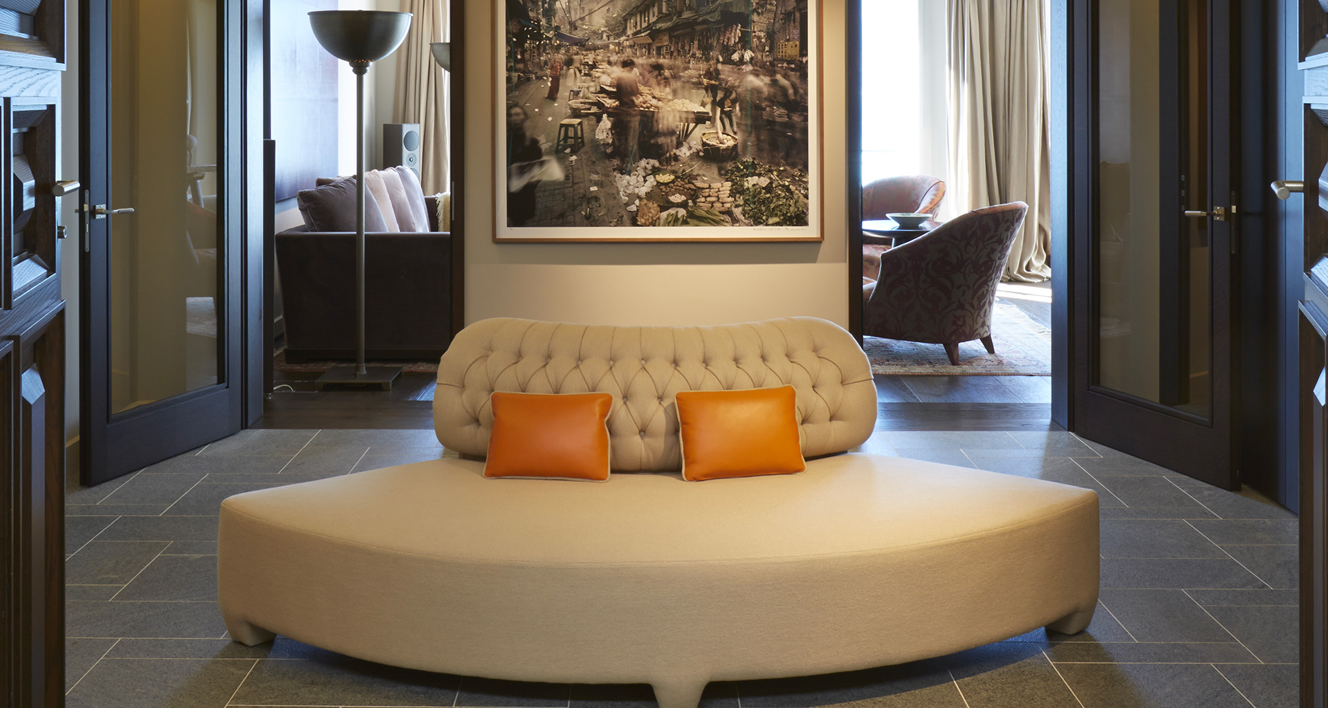 Living room in a private residence in Locarno, Switzerland furnished with Promemoria | Promemoria
