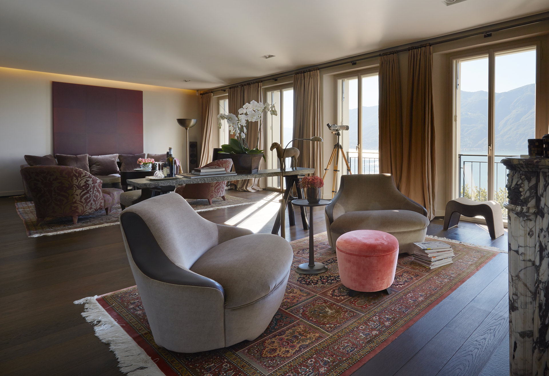 Living room in a private residence in Locarno, Switzerland furnished with Promemoria | Promemoria
