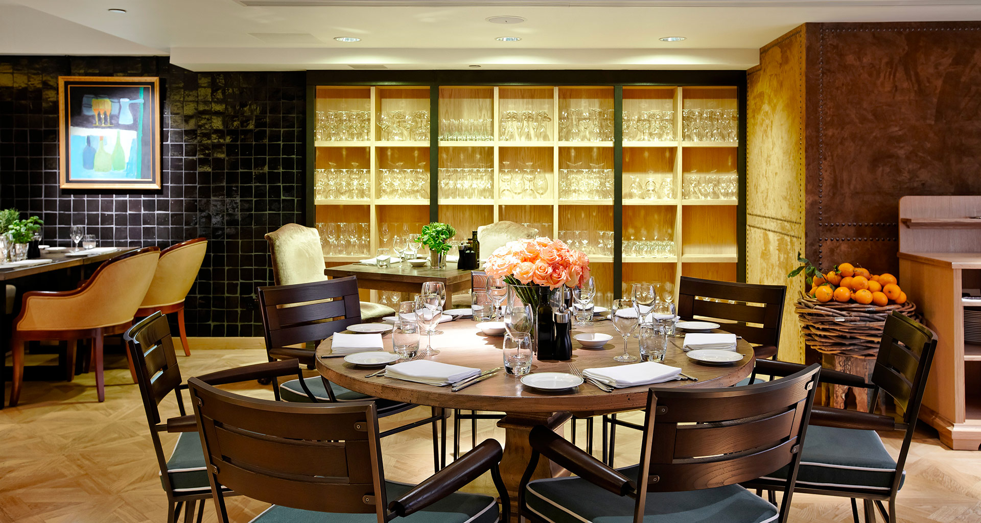 Dining room of the Novikov restaurant in London furnished with Promemoria | Promemoria
