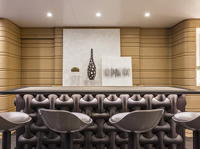 Dining room of a Yacht designed by FM Architettura and furnished with Promemoria | Promemoria