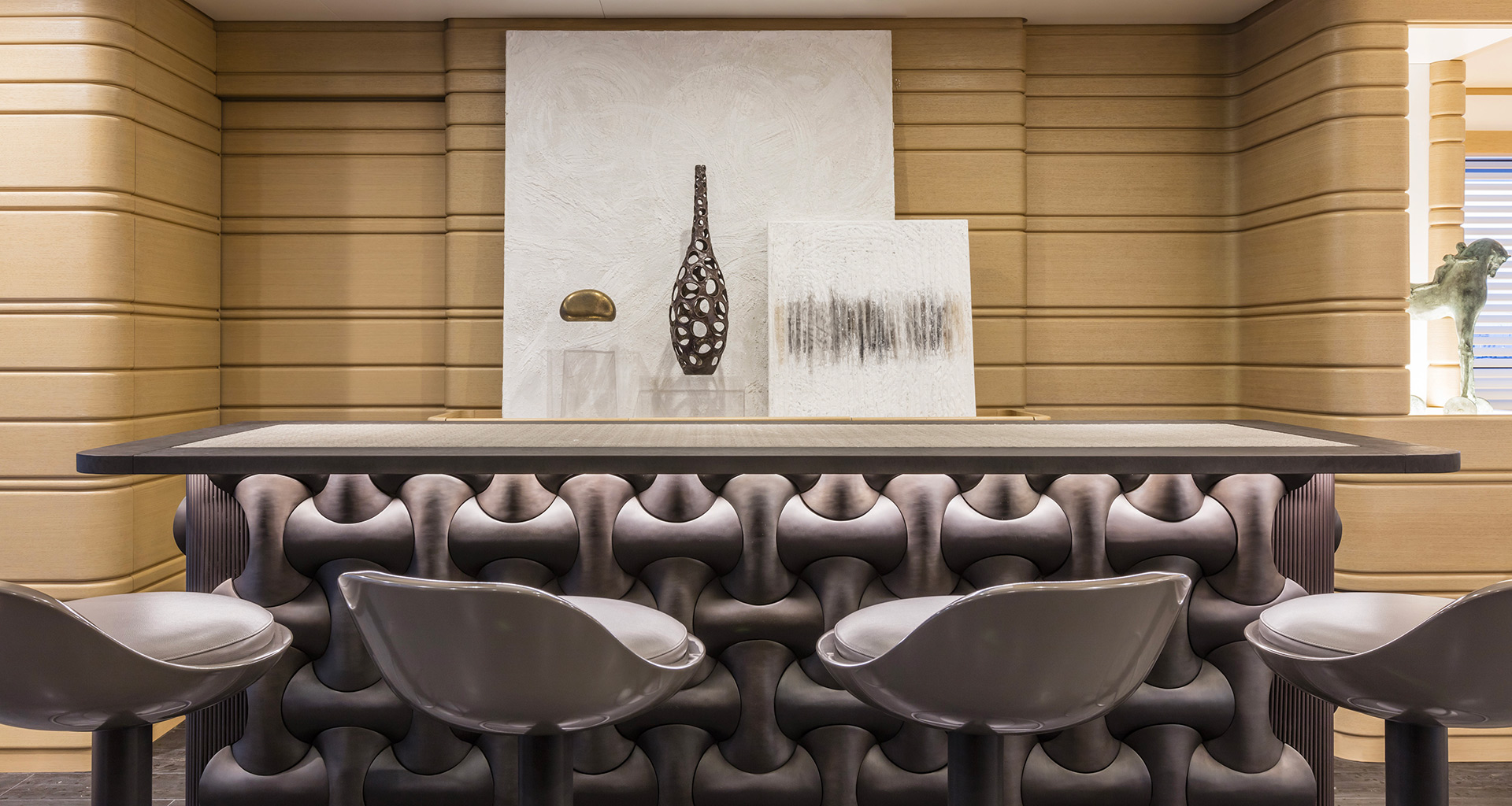 Dining room of a Yacht designed by FM Architettura and furnished with Promemoria | Promemoria