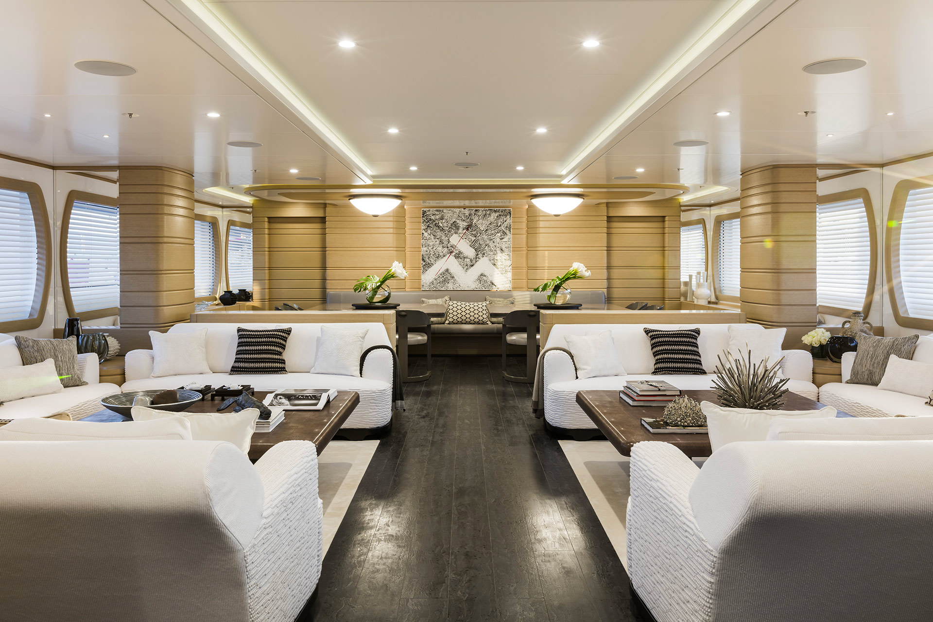 Living room of a Yacht designed by FM Architettura and furnished with Promemoria | Promemoria